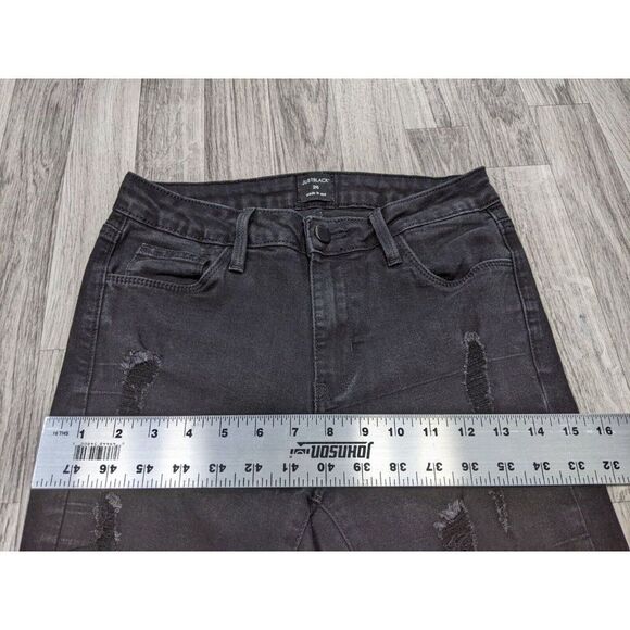 Just Black Womens Size 26 Pockets Fringe Hem Distressed Black Denim Jeans - Picture 8 of 11